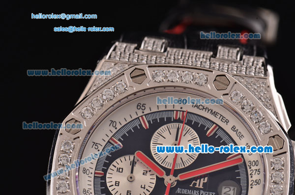 Audemars Piguet Royal Oak Offshore Chronograph Miyota OS10 Quartz Steel Case with Diamond Bezel Black Leather Strap and Black Dial - Click Image to Close